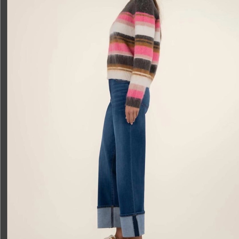 Kut From The Kloth Elvira Stripe Relaxed Knit Sweater Brown‎ Pink XS - Picture 3 of 8